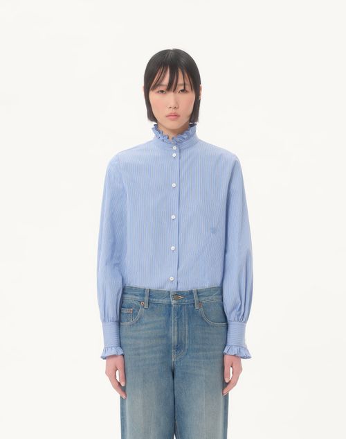 Valentino - Classic Stripe Popeline Shirt - Iris Liliac - Woman - Shirts And Tops