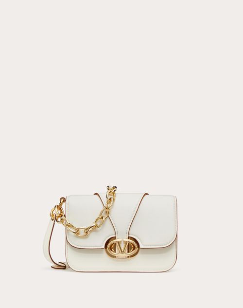Shop Valentino Garavani Vlogo O'clock Small Nappa Leather Shoulder Bag With Chain Woman Ivory Uni
