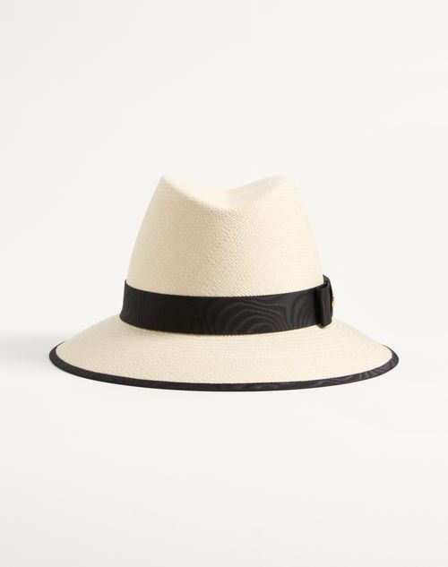 Valentino Garavani Vlogo Signature Straw Hat With Moiré Ribbon Woman Natural/black 56