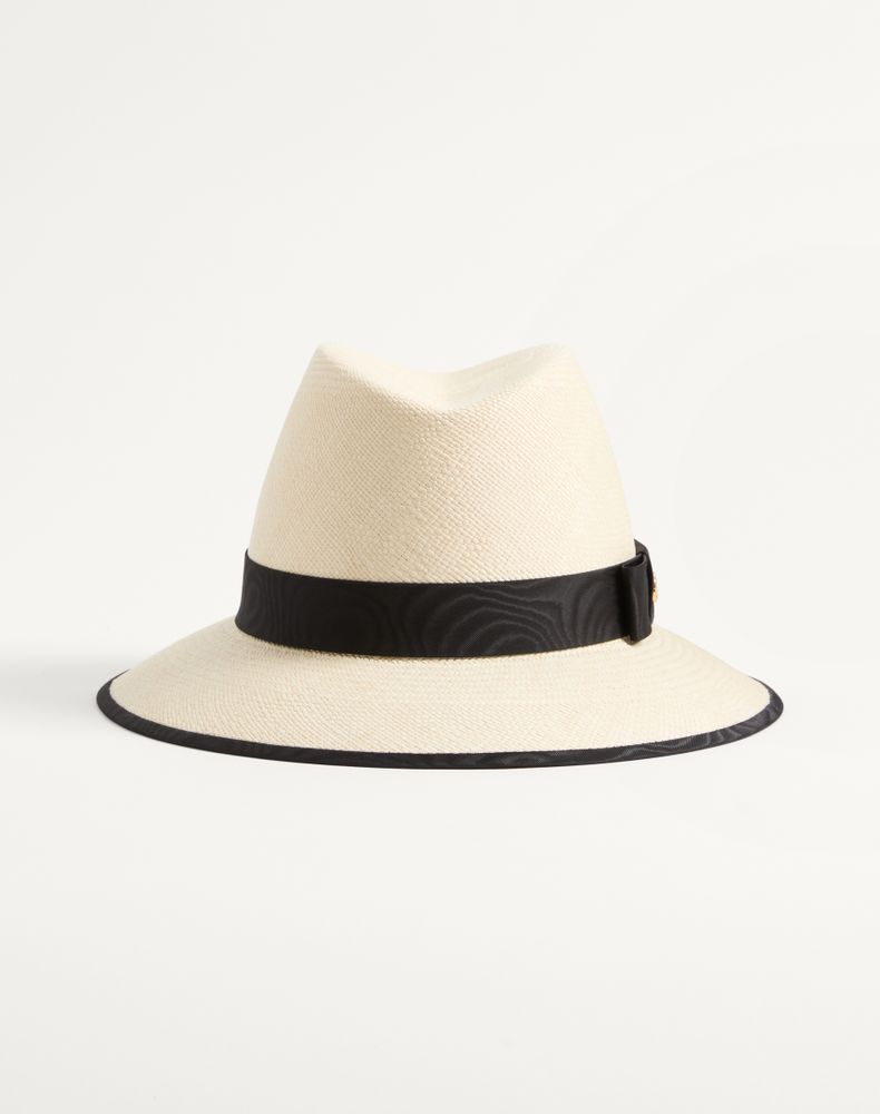 Valentino Garavani Women's Natural/Black Vlogo Signature Straw Hat With Moiré Ribbon Woman 58