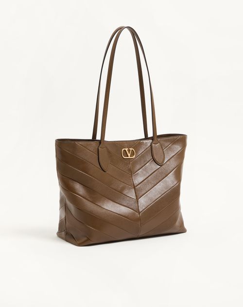 Valentino Garavani - Valentino Garavani Jean Medium Shopping Bag In Nappa With Chevron Motif - Tundra - Woman - Totes