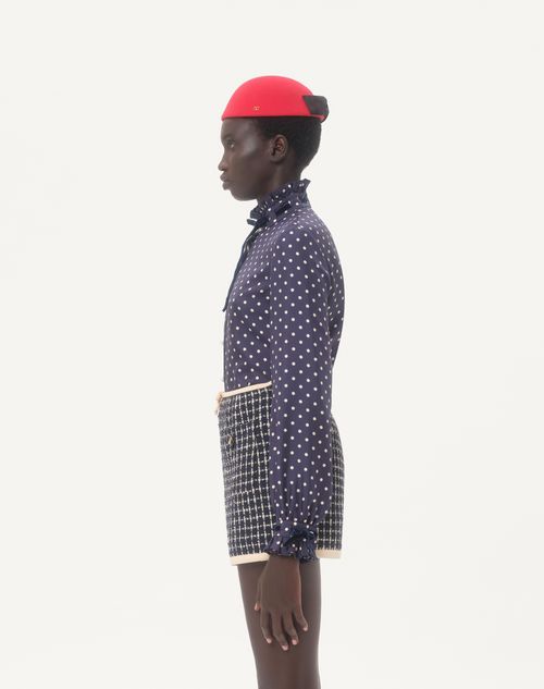 Valentino - Twill Shirt With Plus De Pois Print - Navy/birch - Woman - Shirts And Tops