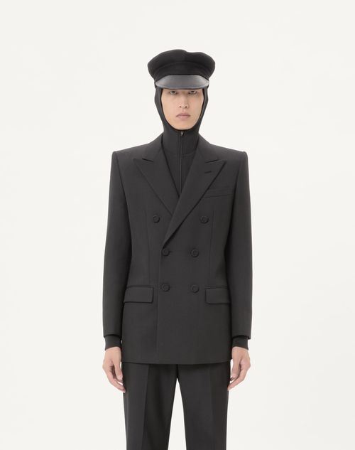 Valentino - Valentino Double-breasted Wool Gabardine Jacket - Black - Man - Coats And Blazers