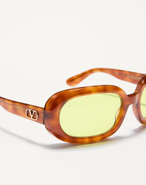 Valentino - Oval Wrap-around Acetate Frames - Medium Havana/acid Green - Unisex - Eyewear
