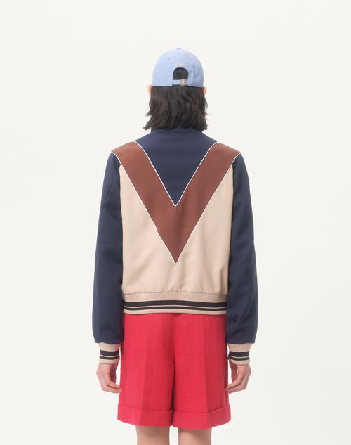 Valentino - Nylon Sweatshirt With Zip And Vlogo Patch - Blue/hazelnut/butter - Man - T-shirts And Sweatshirts