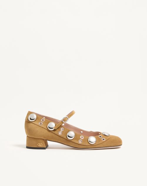 Valentino Garavani Nellcôte Mary-jane Pumps In Crust Leather 30mm Woman Havana Beige 41 In Brown