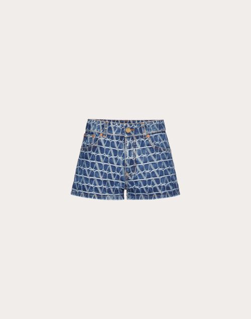 Valentino Garavani Toile Iconographe Denim Shorts In Blue