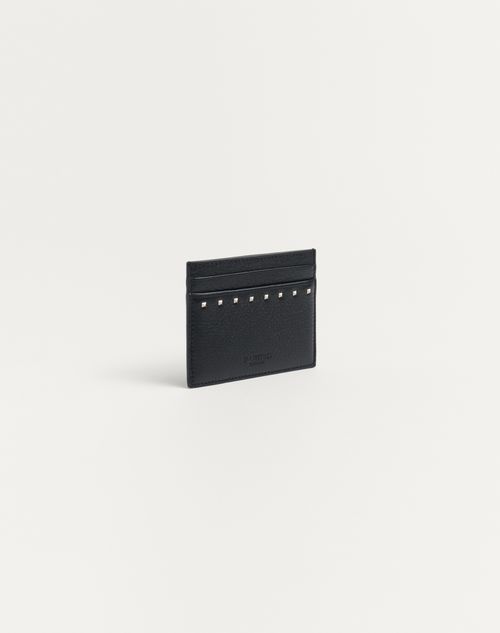 Valentino Garavani - Rockstud Grainy Calfskin Cardholder - Black - Man - Wallets And Small Leather Goods