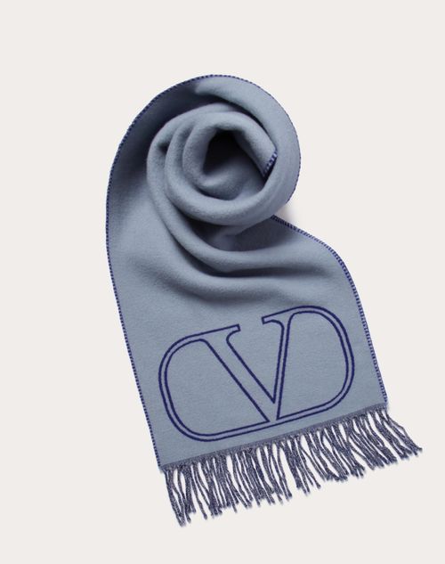 Valentino Garavani Vlogo Signature Wool And Cashmere Scarf In Blue