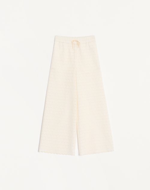 Valentino - Pants In Fleurs A Jour Micro Cotton - Latte - Woman - Trousers And Shorts