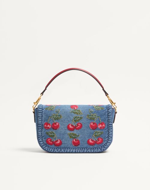 Valentino Garavani - Valentino Garavani Alltime Denim Shoulder Bag With Cherryfic Embroidery - Denim/multicolour - Woman - Shoulder Bags