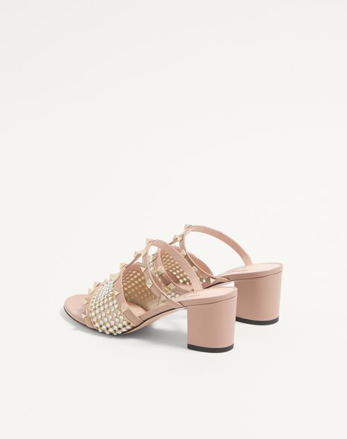 Valentino Garavani - Rockstud Calfskin Slide Sandal With Strass Embroidery 60mm - Crystal/rose Cannelle - Woman - Sandals