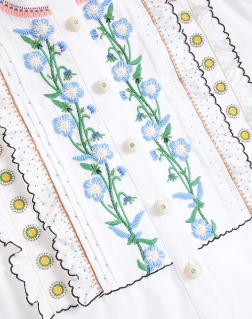 Valentino - Embroidered Cotton Popeline Shirt - White/multicolor - Woman - Shirts And Tops
