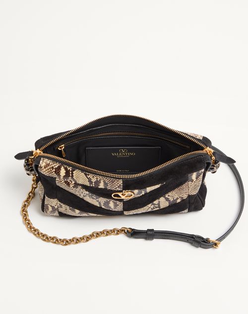 Valentino Garavani - Valentino Garavani Panthea Small Shoulder Bag In Python And Suede With A Chevron Pattern - Beige/black - Woman - Shoulder Bags