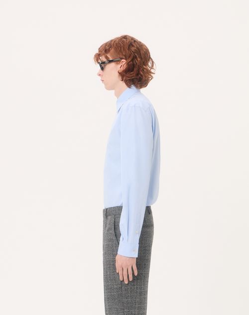 Valentino - Valentino Fil A Fil Cotton Shirt With Vlogo Embroidery - Sky Blue - Man - Shirts