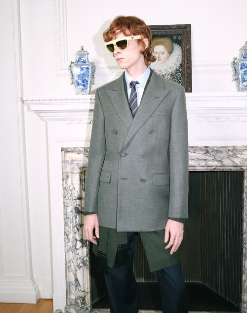 Valentino - Valentino Double-breasted Jacket In Mouliné Wool - Dark Green - Man - Coats And Blazers