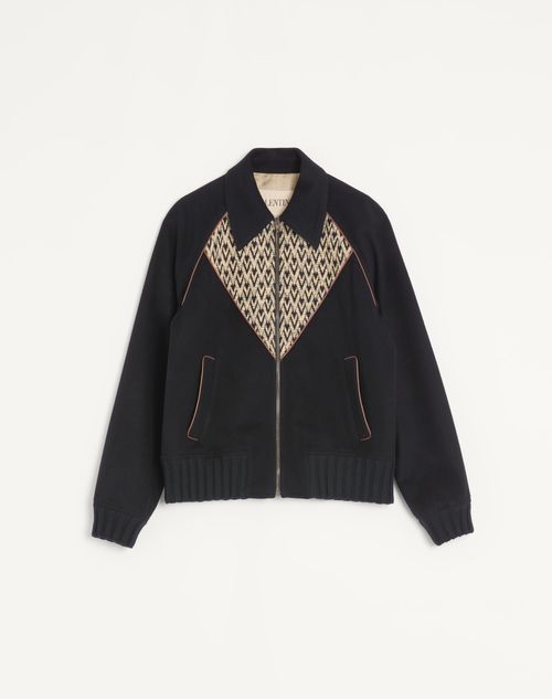 Valentino - Valentino Bomber Jacket In Wool And Cashmere Drap With V Inlaid With Toute La V Jacquard Pattern - Black - Man - Outerwear