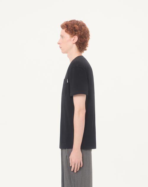 Valentino - ヴァレンティノ Vロゴ シグネチャーラベル コットンピケ Tシャツ - ブラック - メンズ - Tシャツ & スウェット