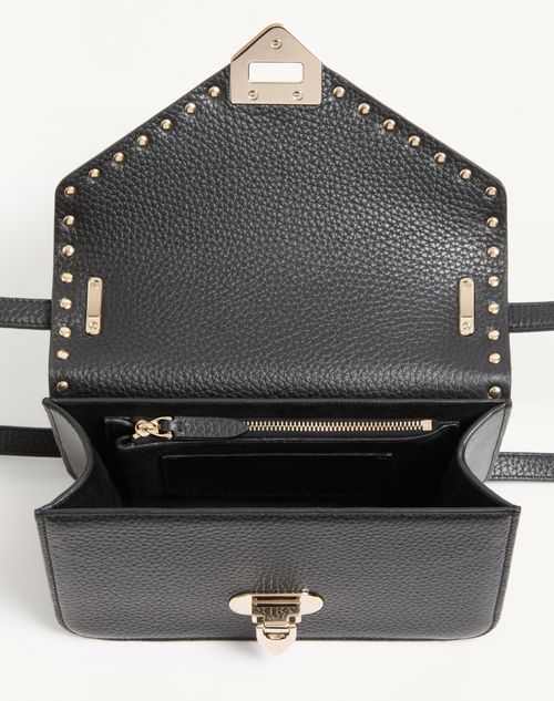 Valentino Garavani - Bolso De Hombro Pequeño Valentino Garavani Rockstud De Cuero Graneado De Becerro - Negro - Mujer - Bolsos De Hombro
