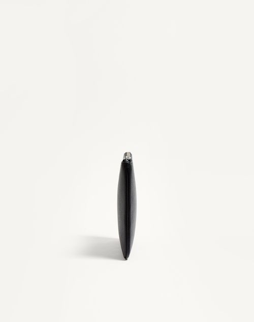 Valentino Garavani - Vlogo Signature Grainy Calfskin Pouch - Black - Man - Clutches And Pouches