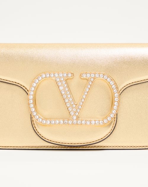 Valentino Garavani - Valentino Garavani Locò Small Shoulder Bag In Laminated Calfskin With Jewel Logo - Antique Brass - Woman - Shoulder Bags