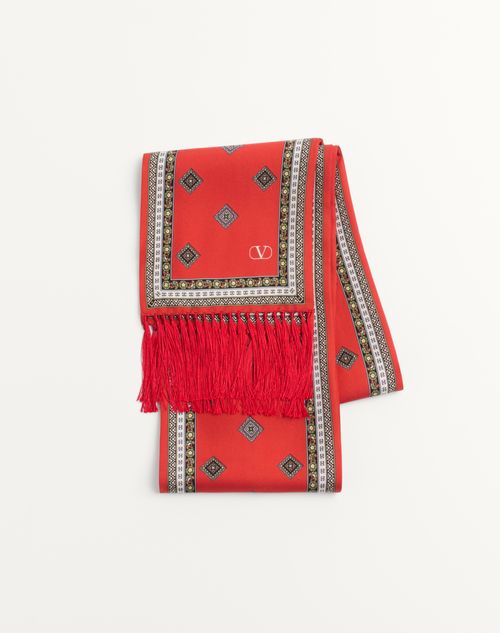 Shop Valentino Garavani Chamber Silk Bandeau Scarf With Fringe In Multicolour