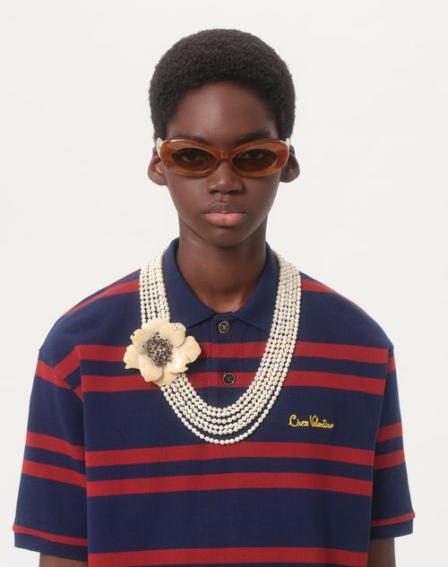 Valentino Garavani - Valentino Garavani Fleur Lumineuse Necklace In Metal, Enamel, Pearls And Fabric - Gold/cream - Man - Jewellery