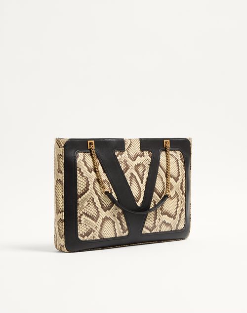 Valentino Garavani - Valentino Garavani Viva Superstar Medium Python Shopping Bag - Cream/black - Woman - Totes