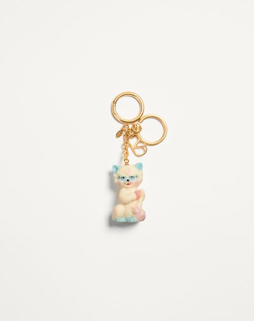 Valentino Garavani Valentino Garavani Le Chat De La Maison Nylon Bag Charm With Key Ring Man Antique Brass/multicolour Onesize