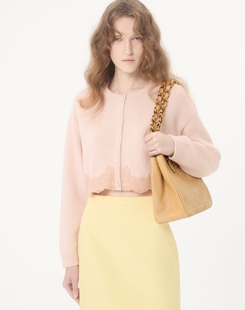 Valentino Garavani - Valentino Garavani Laseine Small Shopping Bag In Chevron-patterned Nappa Leather - Gold Beige - Woman - Totes