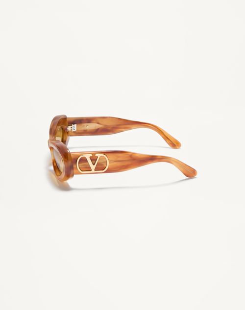 Valentino - Narrow Oval Acetate Frame - Beige/amber - Woman - Eyewear