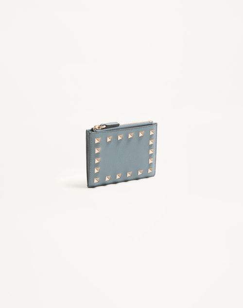 Valentino Garavani - Rockstud Grainy Calfskin Cardholder With Zip - Stone - Woman - Wallets And Small Leather Goods