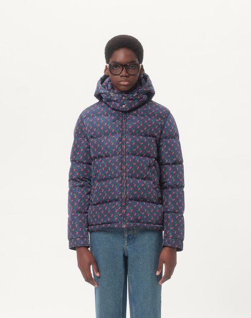 Valentino - Nylon Hooded Down Jacket With Cherryfic Print - Blue - Man - Outerwear
