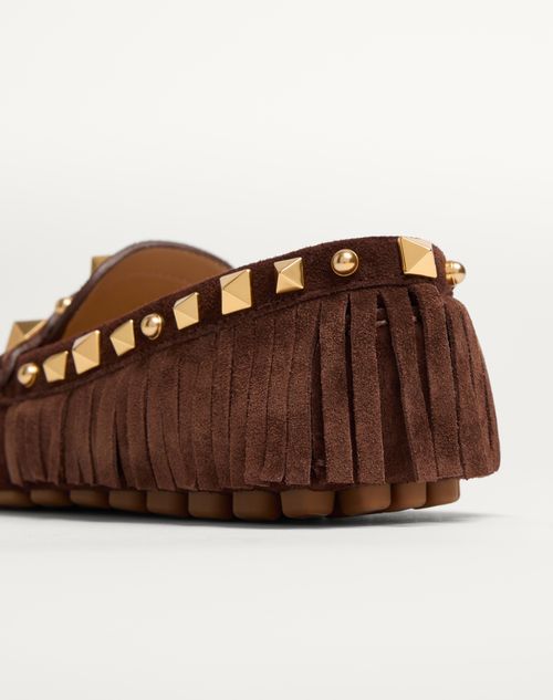 Valentino Garavani - Plaster Caster Driver Loafer In Suede With Fringes - Fondant - Woman - Loafers & Oxford