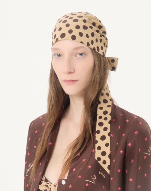 Valentino Garavani - Headband Pois Dalmata Plus De Pois In Cotone E Seta - Beige/chocolate - Donna - Accessori Tessili