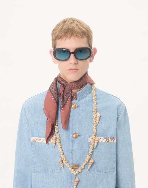 Valentino - ヴァレンティノ プリントエッジ付き デニムサファリジャケット - デニム - メンズ - デニム