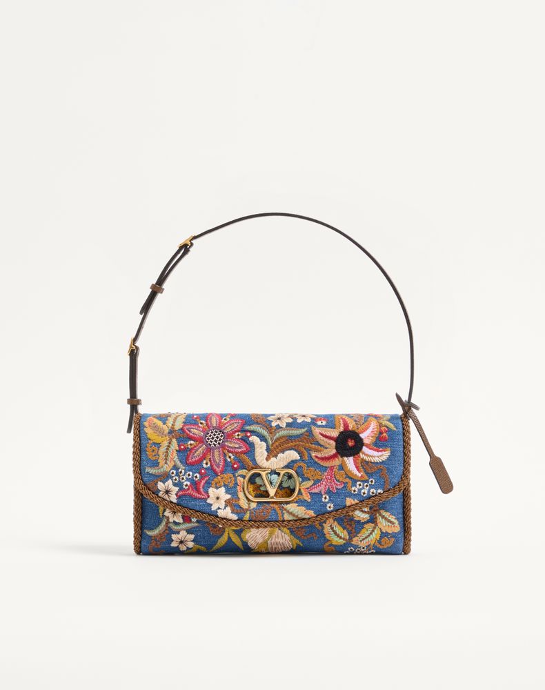 Valentino Garavani Women's Denim/Multicolour Devain Small Shoulder Bag In Embroidered Woman Uni