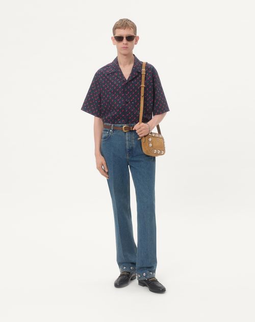 Valentino - Cotton Poplin Bowling Shirt With Cherryfic Print - Blue - Man - Shirts
