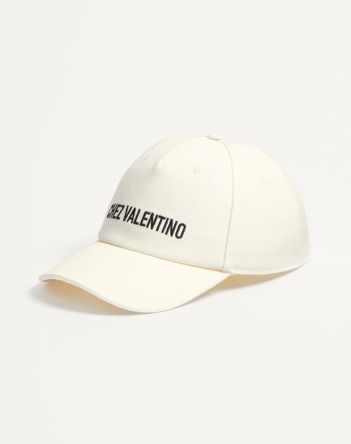 Valentino Garavani - Chez Valentino Cotton Baseball Cap With Embroidery - Ivory/black - Man - Hats And Gloves