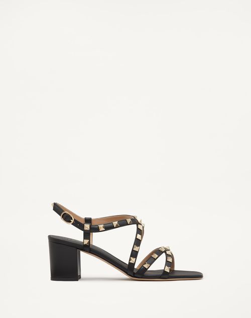 Valentino Garavani Rockstud Calfskin Sandal With Straps 60mm Woman Black 38 In Black