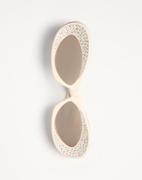 Valentino - Narrow Oval Acetate Frame - Ivory/silver - Woman - Eyewear