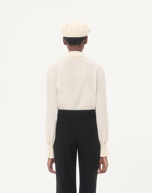 Valentino - Camisa De Crepé De China Con Detalle De Encaje En El Cuello - Marfil - Mujer - Camisas Y Tops