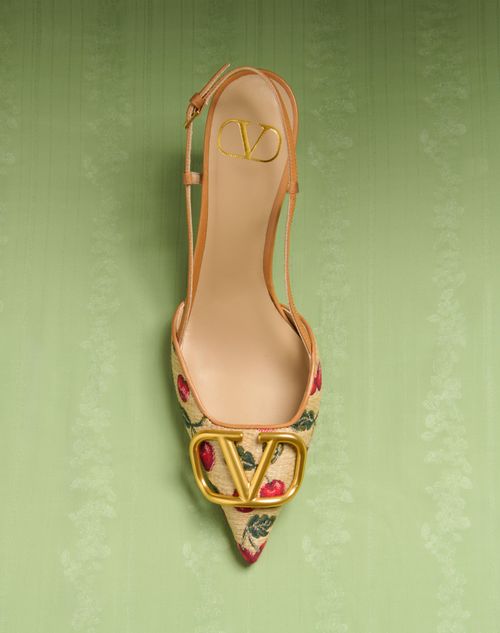 Valentino Garavani - Vlogo Signature Slingback Pumps In Cherryfic Pattern 80mm - Natural/red - Woman - Pumps