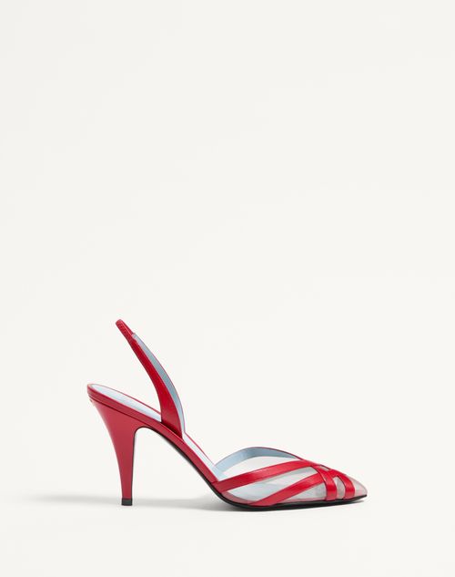Shop Valentino Garavani Impudance Slingback Pumps In Kidskin And Mesh 90mm Woman Rouge Pur/nude 40.5