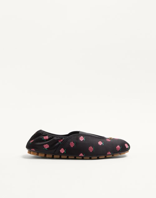Valentino Garavani Rhytmika Slipper In Jacquard Rose Fabric In Black