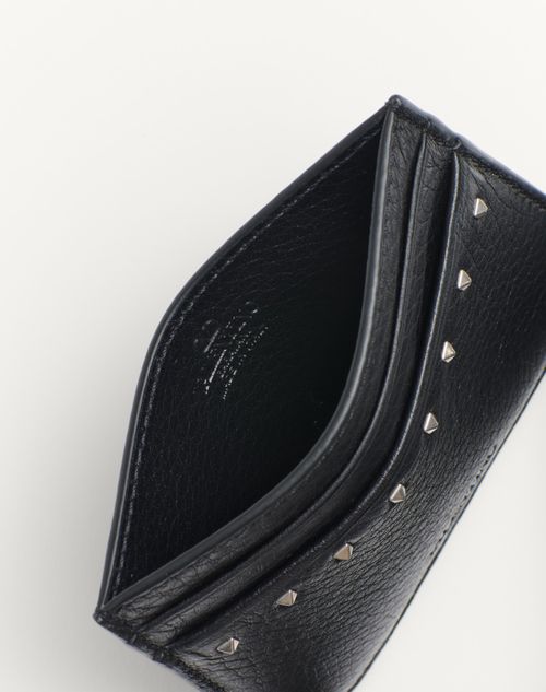 Valentino Garavani - Rockstud Grainy Calfskin Cardholder - Black - Man - Wallets And Small Leather Goods