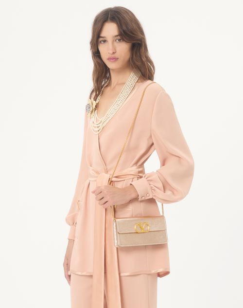 Valentino Garavani - Vlogo Signature Laminated Grainy Calfskin Wallet With Chain - Champagne - Woman - Clutches