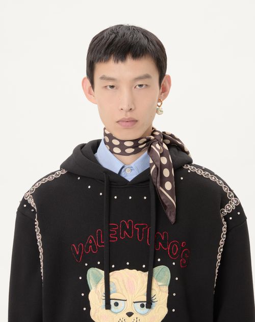 Valentino - Cotton Hooded Sweatshirt With Le Chat De La Maison Patch - Black - Man - Tshirts And Sweatshirts