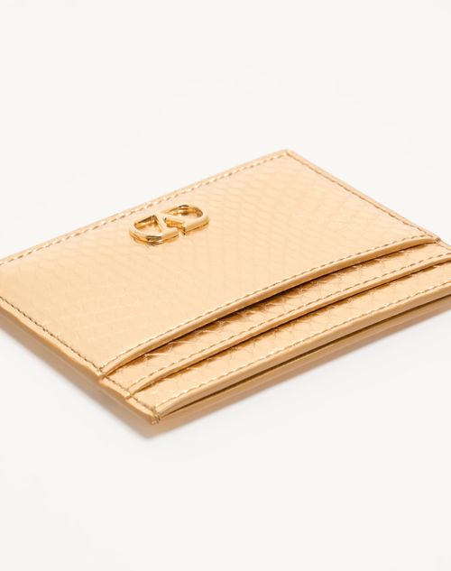 Valentino Garavani - Valentino Garavani Vlogo Signature Cardholder In Laminated Ayers - Antique Brass - Woman - Wallets And Small Leather Goods