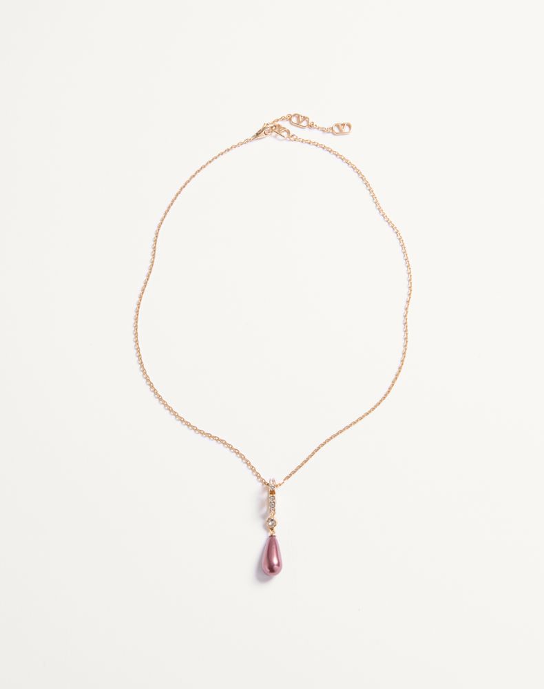 Valentino Garavani Vlogo Signature Necklace In Metal, Swarovski® Crystals And Glass Drops Woman Gold